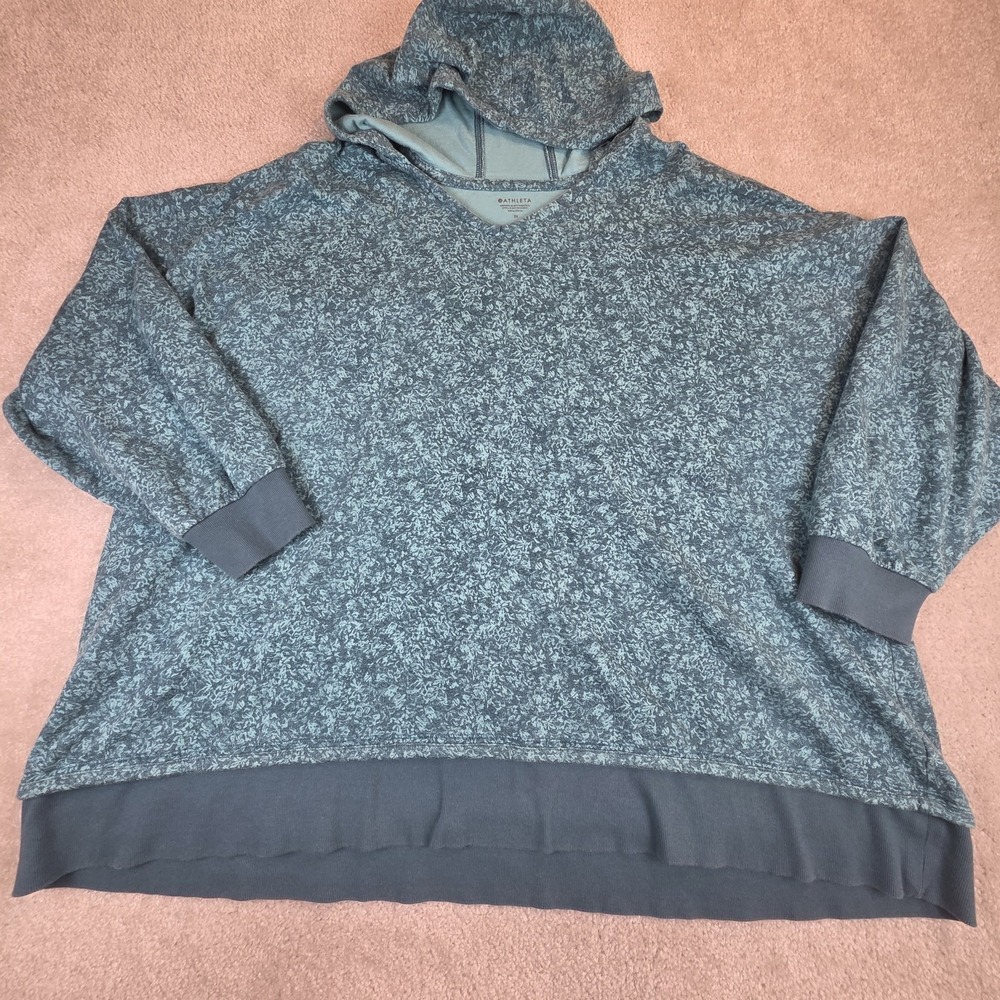 Athleta Sundown‎ Alliance Hoodie Teal Green Womens 3XL Floral Cotton Sweatshirt